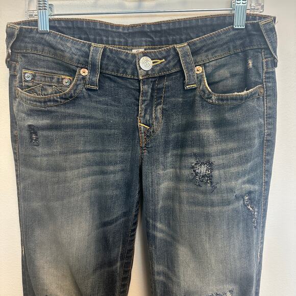 True Religion Low-Rise Straight Jeans Distressed Dirty Wash Grunge Thrashed Edgy - Picture 4 of 11